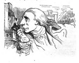 [Gulliver kisses the hand of the Lilliputian Empress]