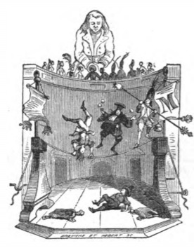 [Lilliputians perform while Gulliver watches]