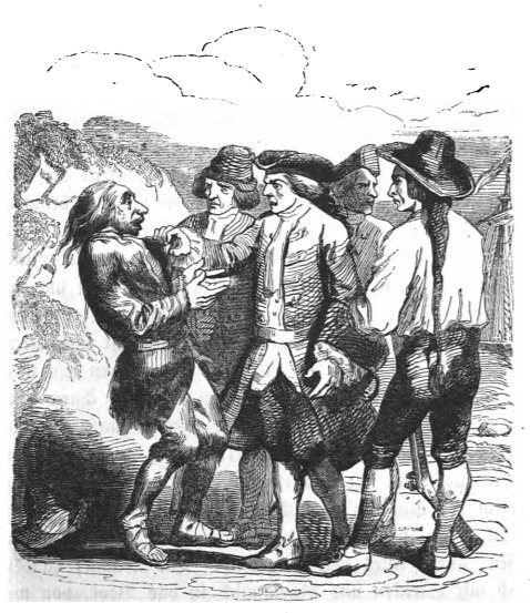 [European seamen speak with Gulliver on New Holland]
