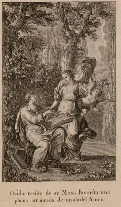 Ovidio recibe de su Musa favorita una pluma arrancada de un ala del Amor