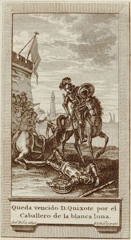 Queda vencido D. Quixote por el Caballero de la blanca luna