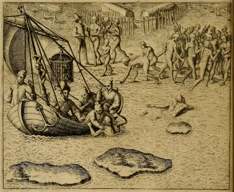 [A group of Frenchmen trade with the Tupinambá]