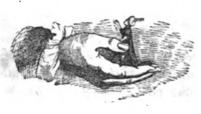 [The Lilliputian Secretary of the Emperor’s private affairs stands in Gulliver’s hand]