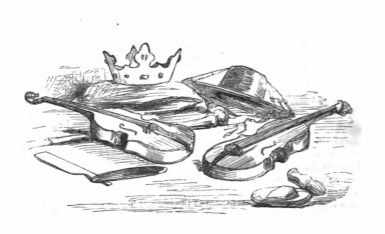 [Violins, a straight razor, and a crown]