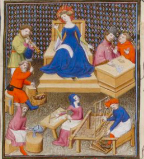 Minerve et ses inventions : peigne à carder, métier à tisser, forge, huile des olives, flûte, calcul