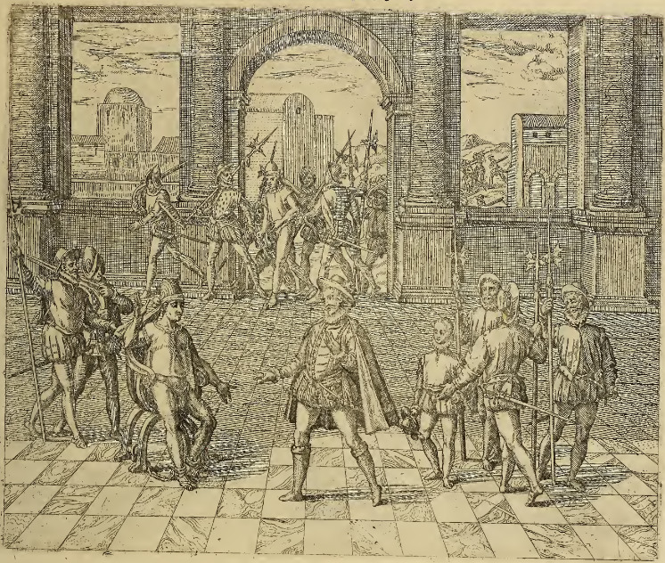 Atabaliba kompt mit Francisco Pizarro ubereyn der Rantzion halben, die er für sein erledigung bezahlen solte.