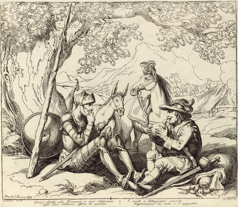 Quei frutti che Pomona a noi dispensa / Agli Eroi bellicosi offron la mensa: / E uniti a Pittagorico convito / Ingannano la sete e l'appetito.