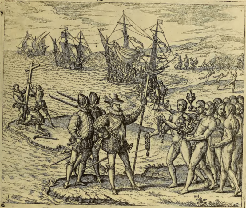 Columbus als er in India erstlich ankommen, wirdt von den Einwohnern mit grossen Geschenk verehret und begabet auffgenommen.
