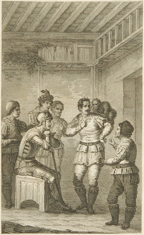 [Don Quixote meets Maese Pedro and his monkey]
