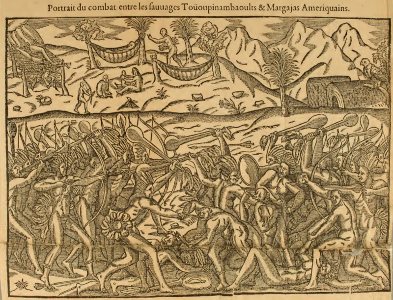 Portrait du combat entre les sauuages Toüoupinambaoults & Margajas Ameriquains