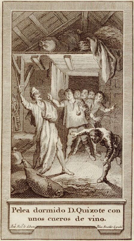 Pelea dormido D. Quixote con unos cueros de vino