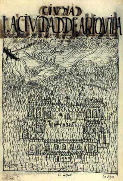 La Ciudad de Ariqvipa: Rebento el Bolcan y Cubrio de Zeniza y Arena la Ciudad y Su Juridicion, Comarca, Treynta Dias no se Bido el Sol ni Luna, Estrellas. Con la Ayuda de Dios y de la Uirgen Santa Maria Seso, Aplaco