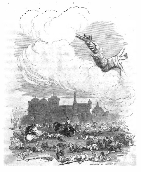 [Gulliver demonstrates his pistol to the Lilliputians]