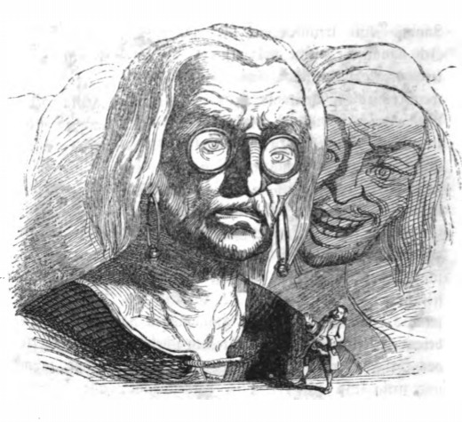 [Two giants examine Gulliver on Brobdingnag]