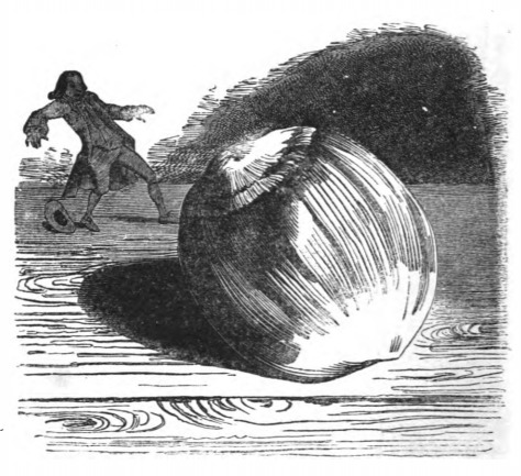 [Gulliver next to a giant hazelnut on Brobdingnag]