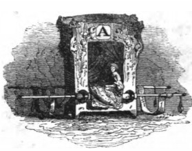 [a Lilliputian woman seated in a sedan chair]
