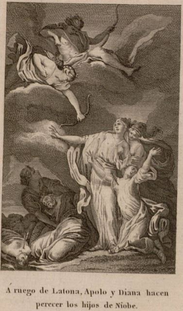 A ruego de Latona, Apolo y Diana hacen perecer los hijos de Niobe