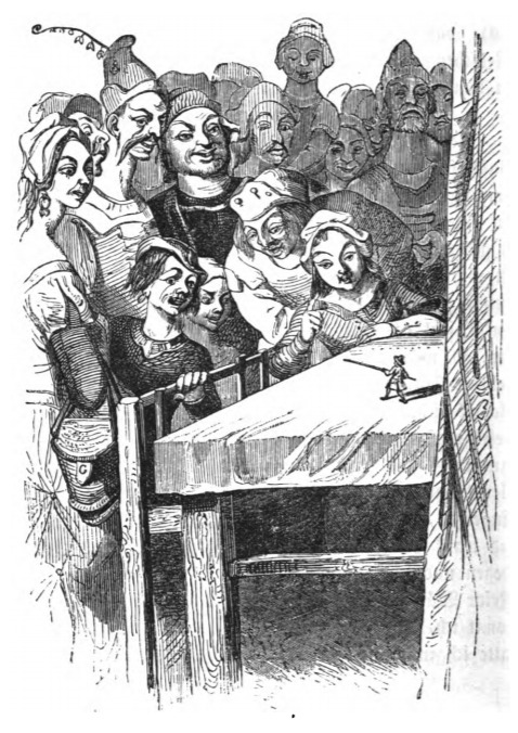 [Gulliver performs for a crowd on Brobdingnag]