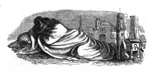 [Gulliver sleeps outside of Blefuscu]