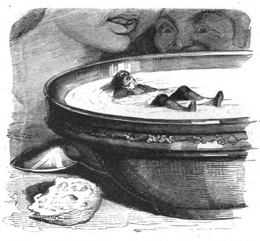 [Gulliver floating in a bowl of milk]