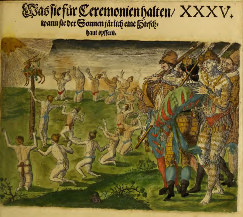 Was sie für Ceremonien halten, wann sie der Sonnen järlich eine hirschhaut opffern. XXXV.