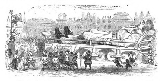 [Gulliver is brought to the Emperor’s castle outside the city]