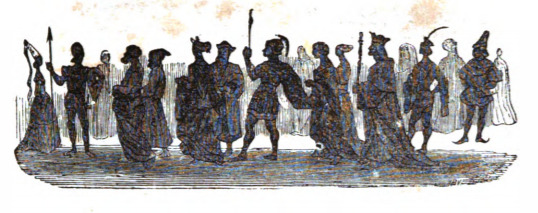 [silhouettes of men and women of history with whom Gulliver spoke on Glubbdubdrib]
