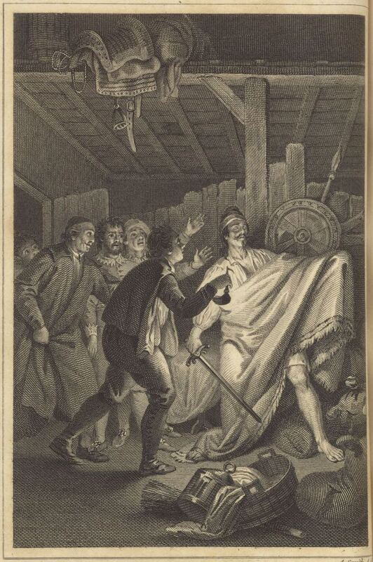 Don Quixote breaking the wine Skins