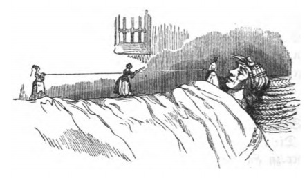 [Seamstresses on Lilliput measure Gulliver for new clothes]