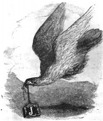 [The eagle carrying Gulliver in his house away from Brobdingnag]